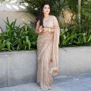Beautiful Fancy Sequence Embroidery Soft Net Saree